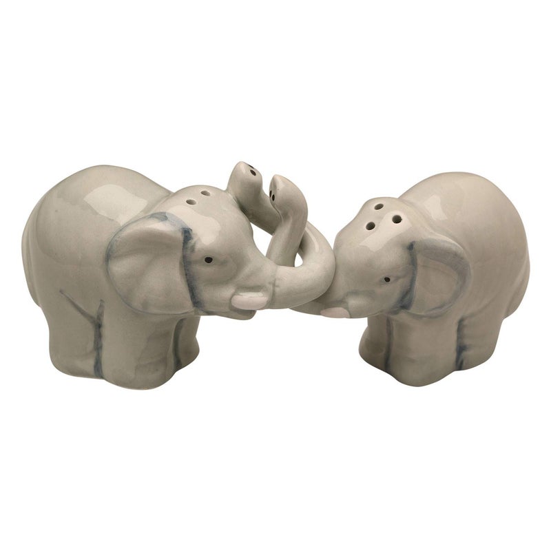 Abbott Collection 27-HUG/ELEPHANT Hugging Elephants Salt and Pepper Shaker Set, Grey, 3.5" L - Image 1